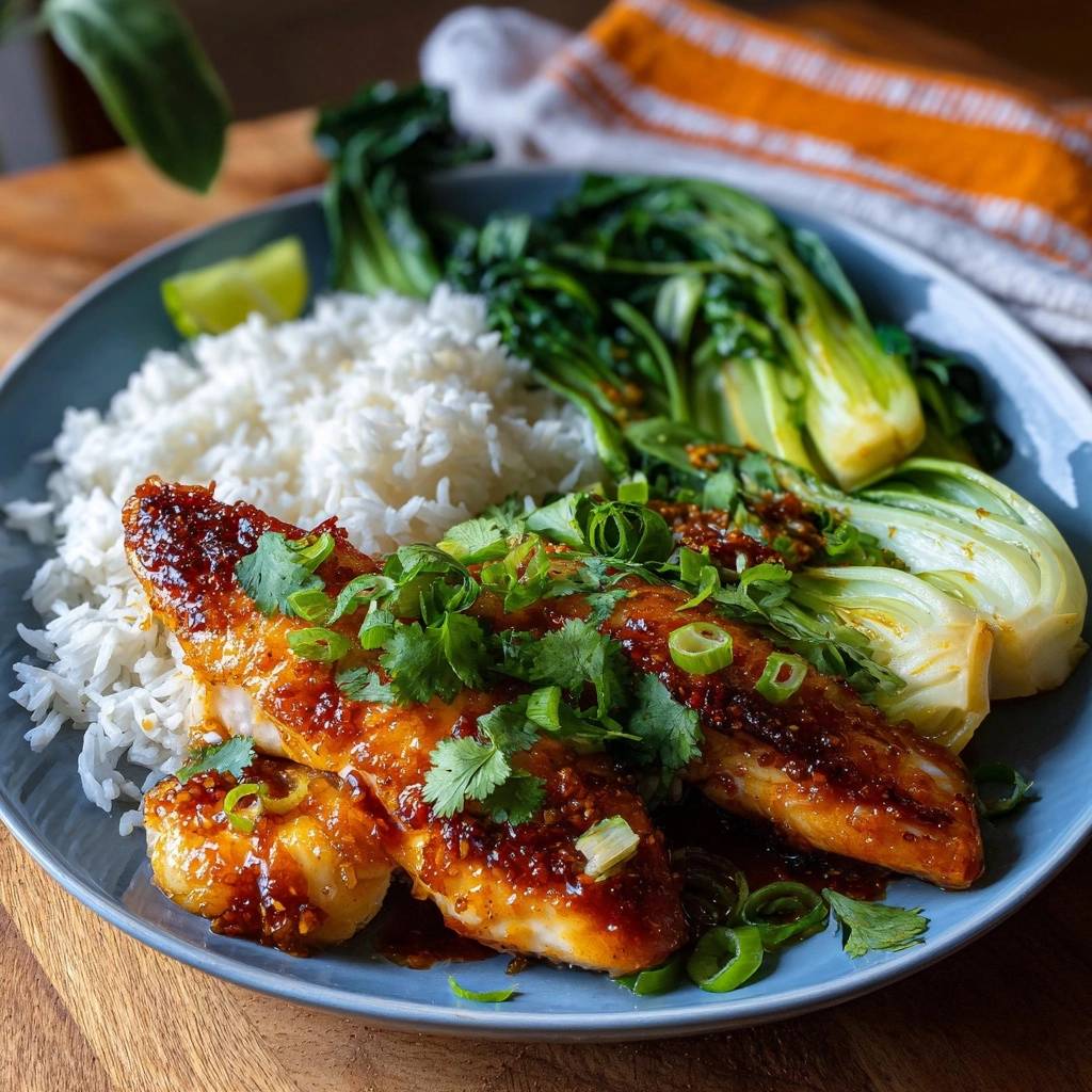 Geglazuurde teriyaki-zalm met paksoi en rijst