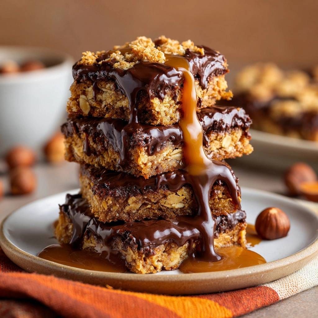 Hazelnoot-haverreep met chocolade-karamel – stevig & krokant