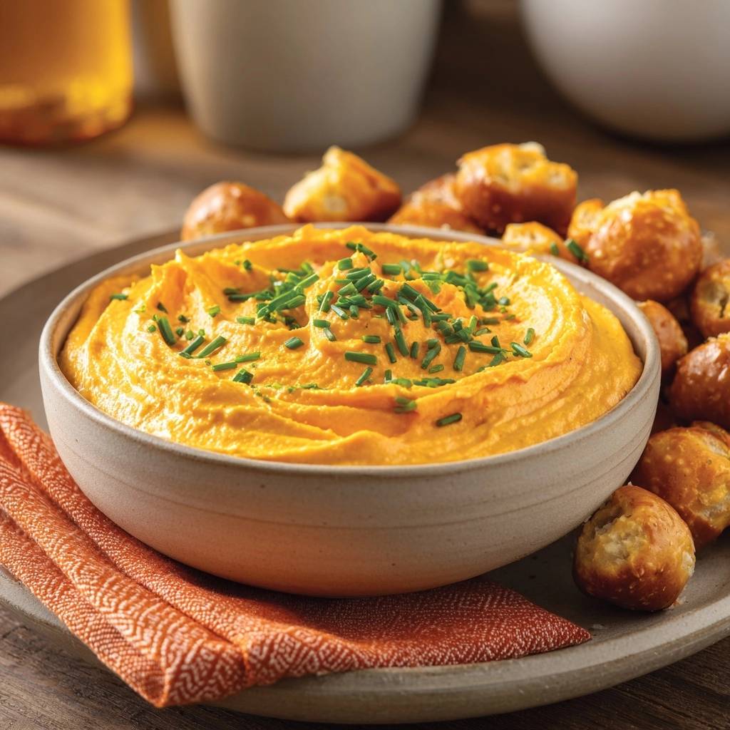 Romige pompoendip bij pretzels (Nooit meer klonterige dip!)