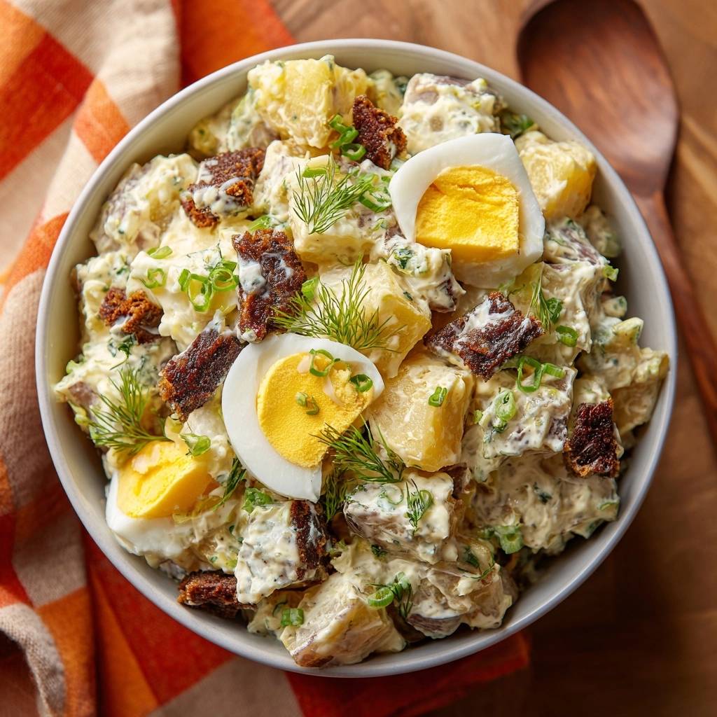 Knapperige Aardappelsalade met Spek, Ei en Dille