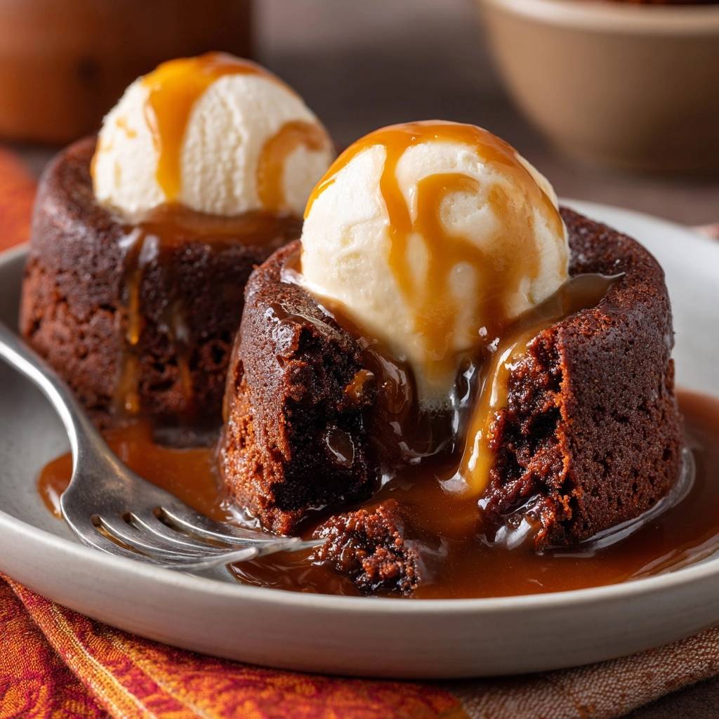 Chocolade-lavacake met vanille-ijs en karamel recept