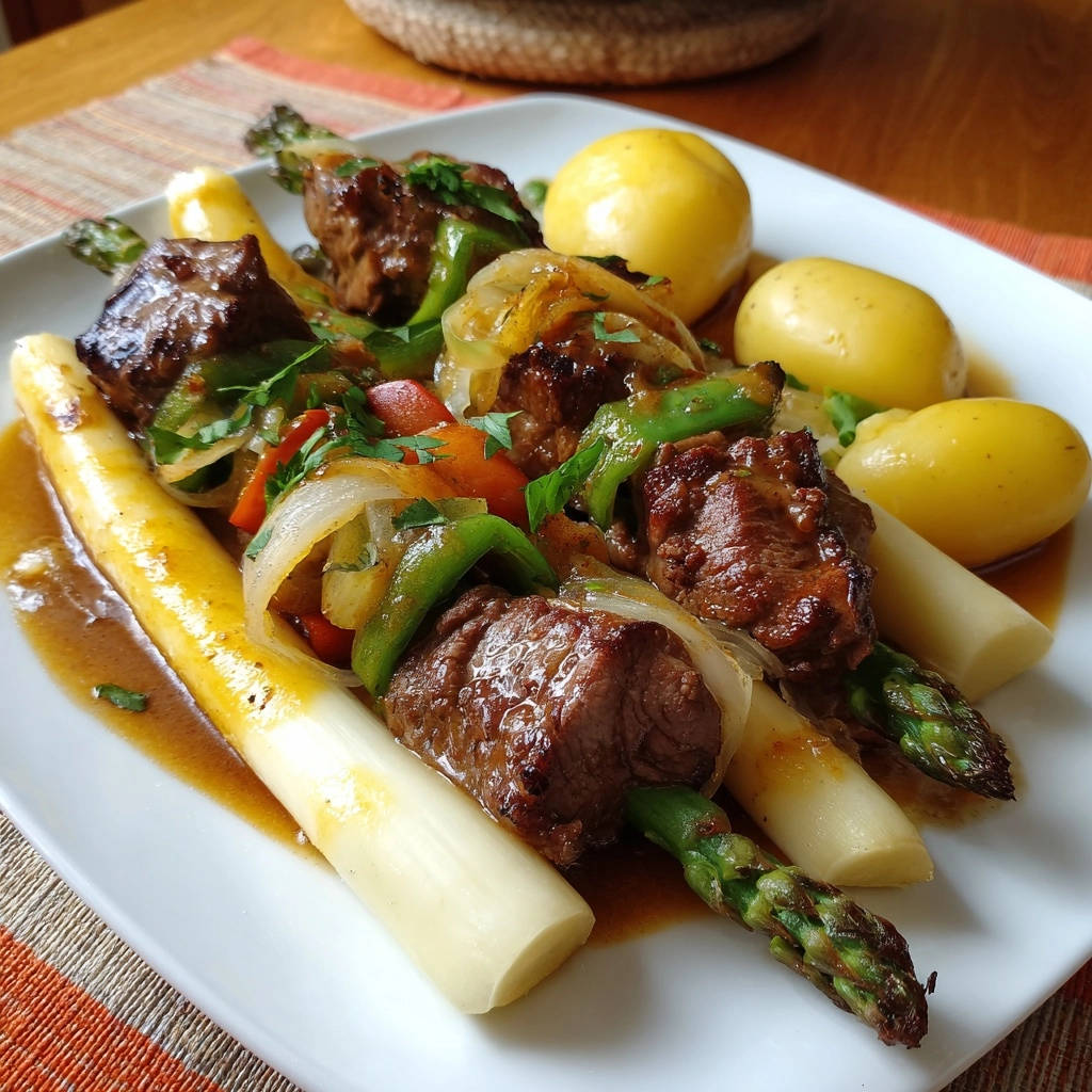 Chique spiesjes met twee soorten asperges en aardappelen: nooit meer droog vlees!