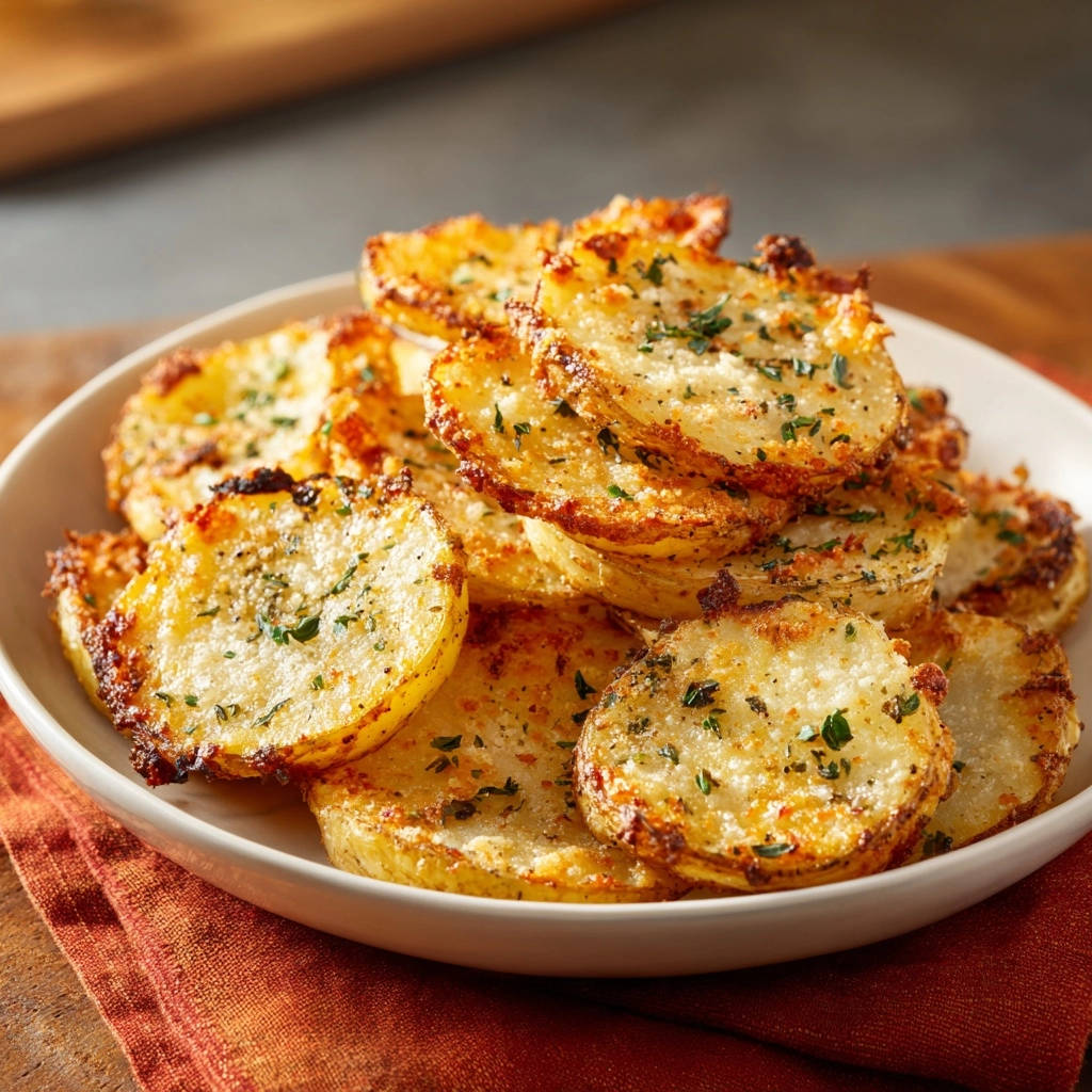 Knapperige aardappelschijfjes uit de oven met Parmezaan: goudbruin & aromatisch
