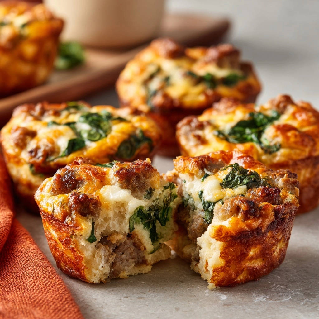 Hartige ontbijtmuffins met worst, spinazie en kaas: nooit meer pap!