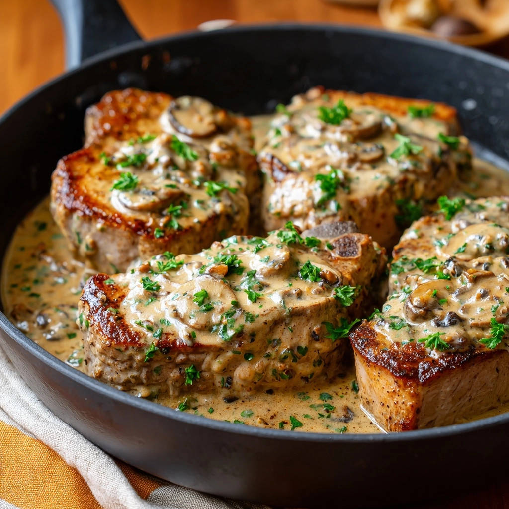 Sappige koteletten in romige champignonroomsaus: nooit meer droog!