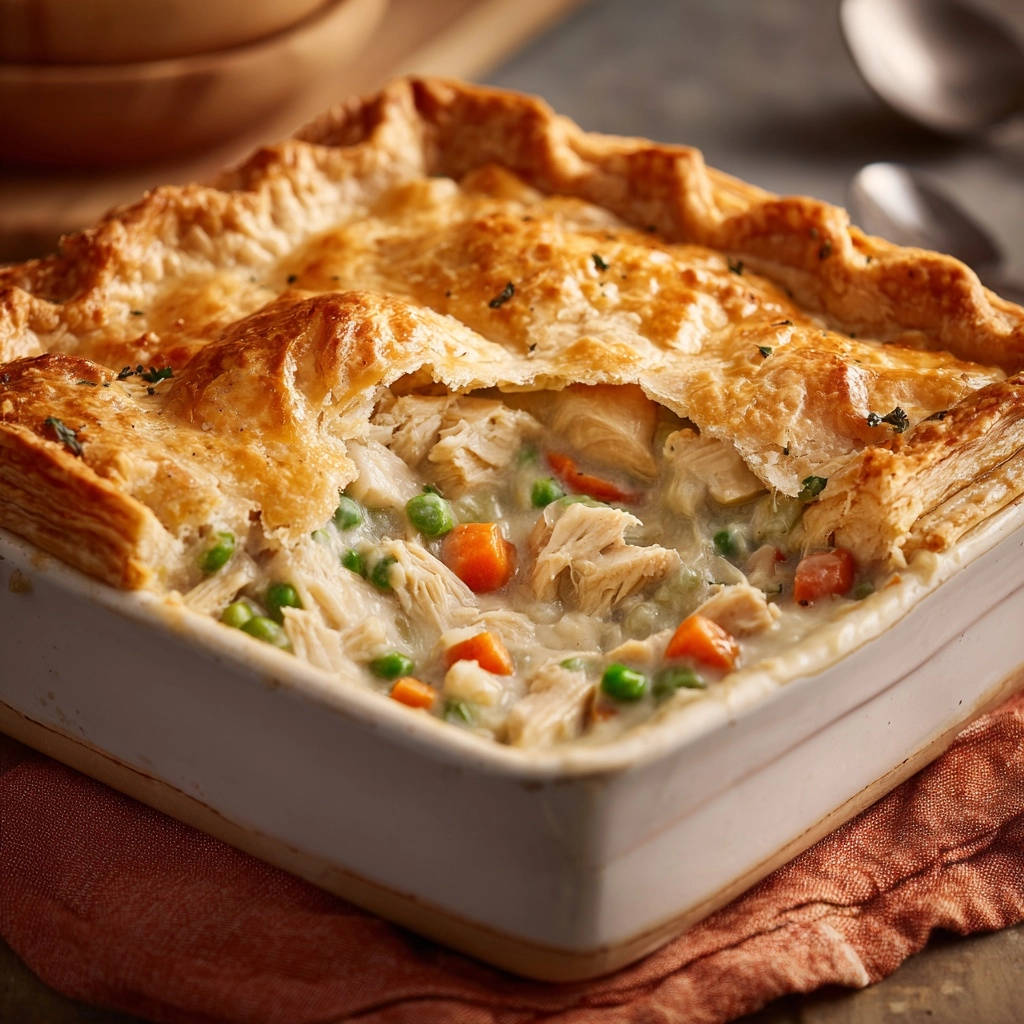 Hartige kip-groentetaart met bladerdeegdak: luchtig & krokant genieten