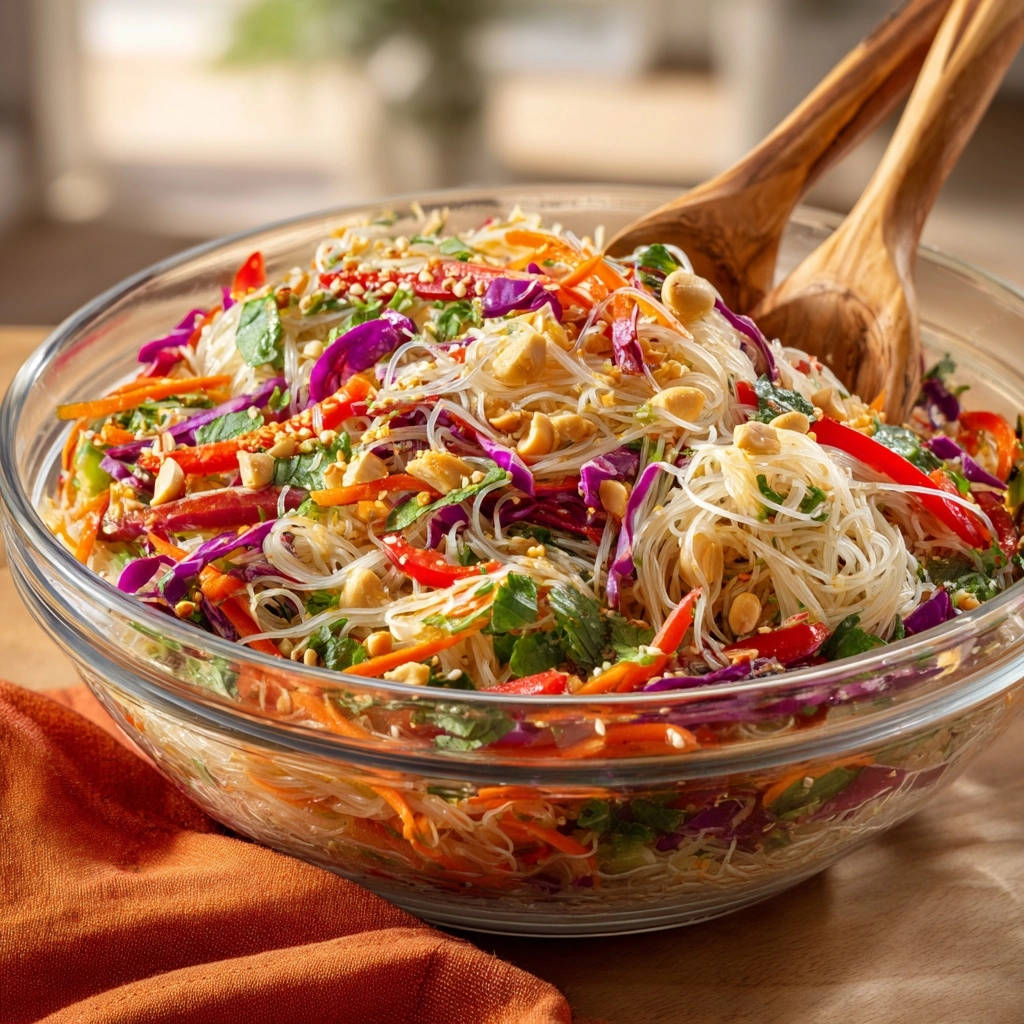 Kleurrijke glasnoedelsalade: Nooit meer plakkende noedels!