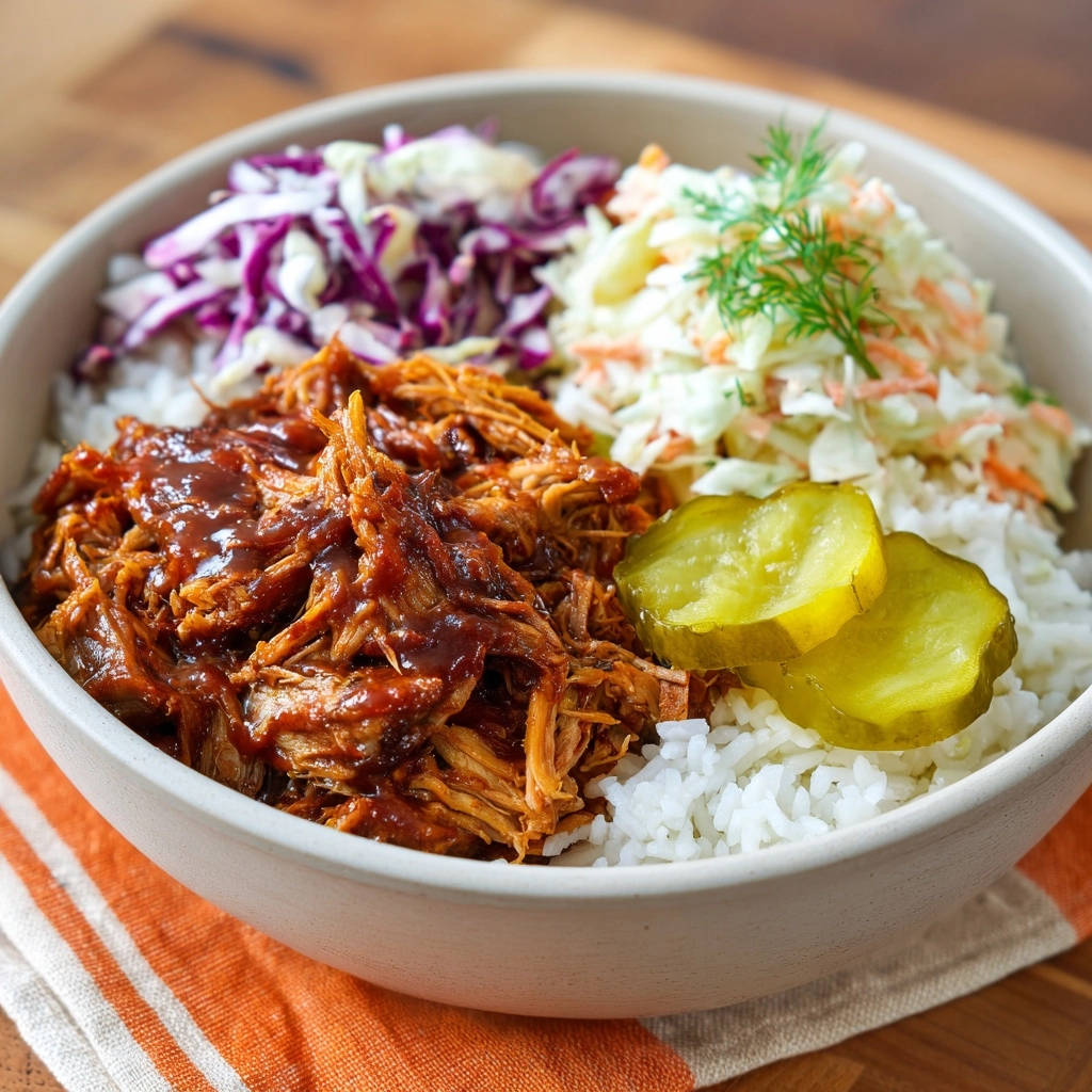 Sappige Pulled Chicken Bowl met twee soorten koolsalade: Nooit meer droog!