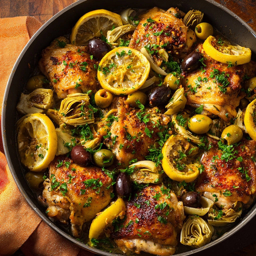 Sappige citroenkip met olijven en artisjokken: knapperig & mals