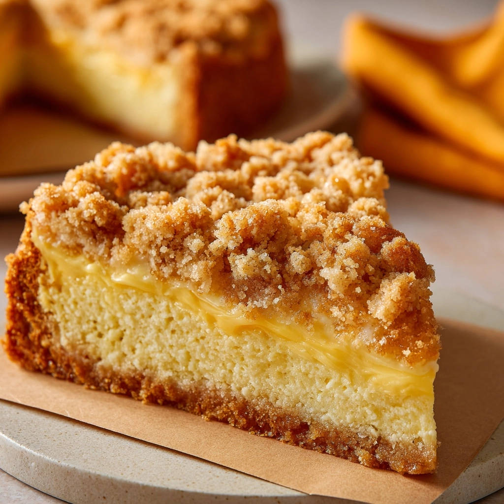 Käsekuchen met vanillecrème en kruimels: sappig & nooit droog!