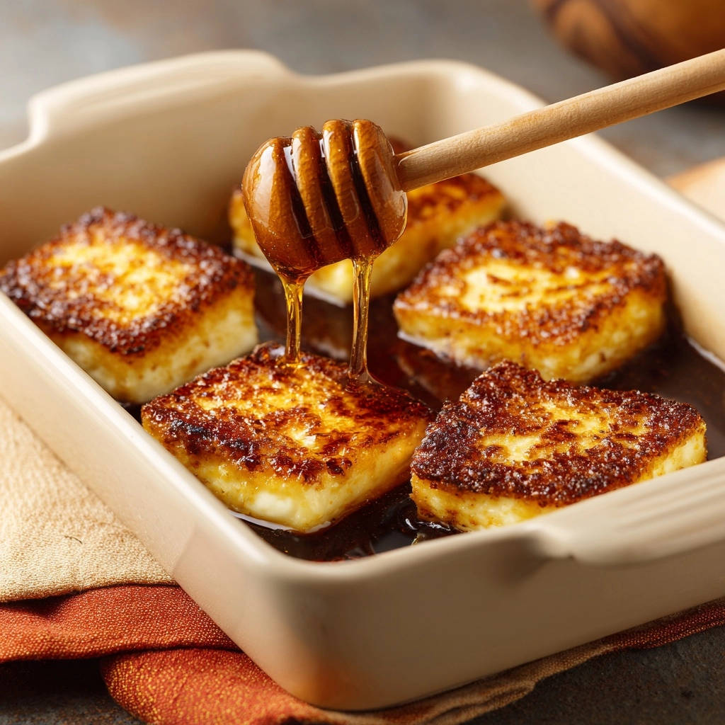 Goudbruin gebakken halloumi met honing: Het geheim van knapperige perfectie