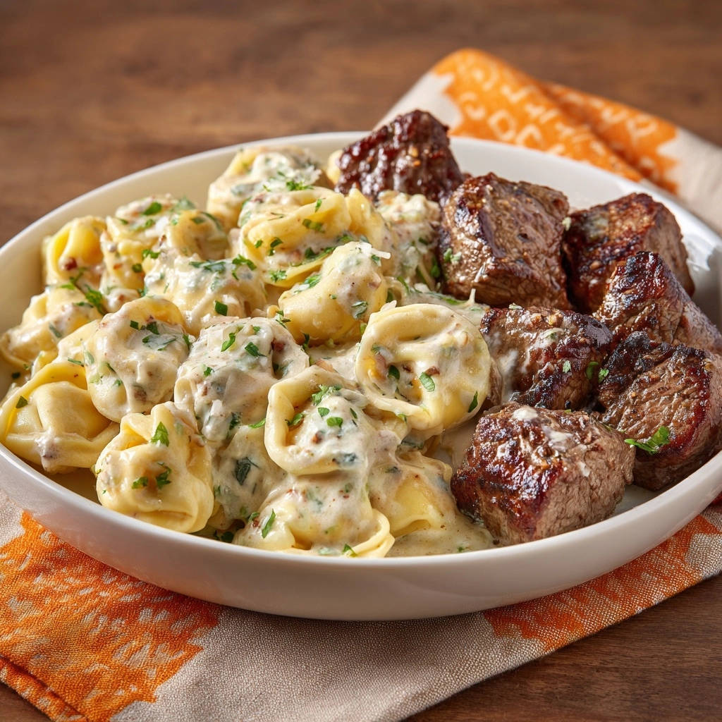 Sappige rundvleesfiletblokjes met romige tortellini: nooit meer droog!
