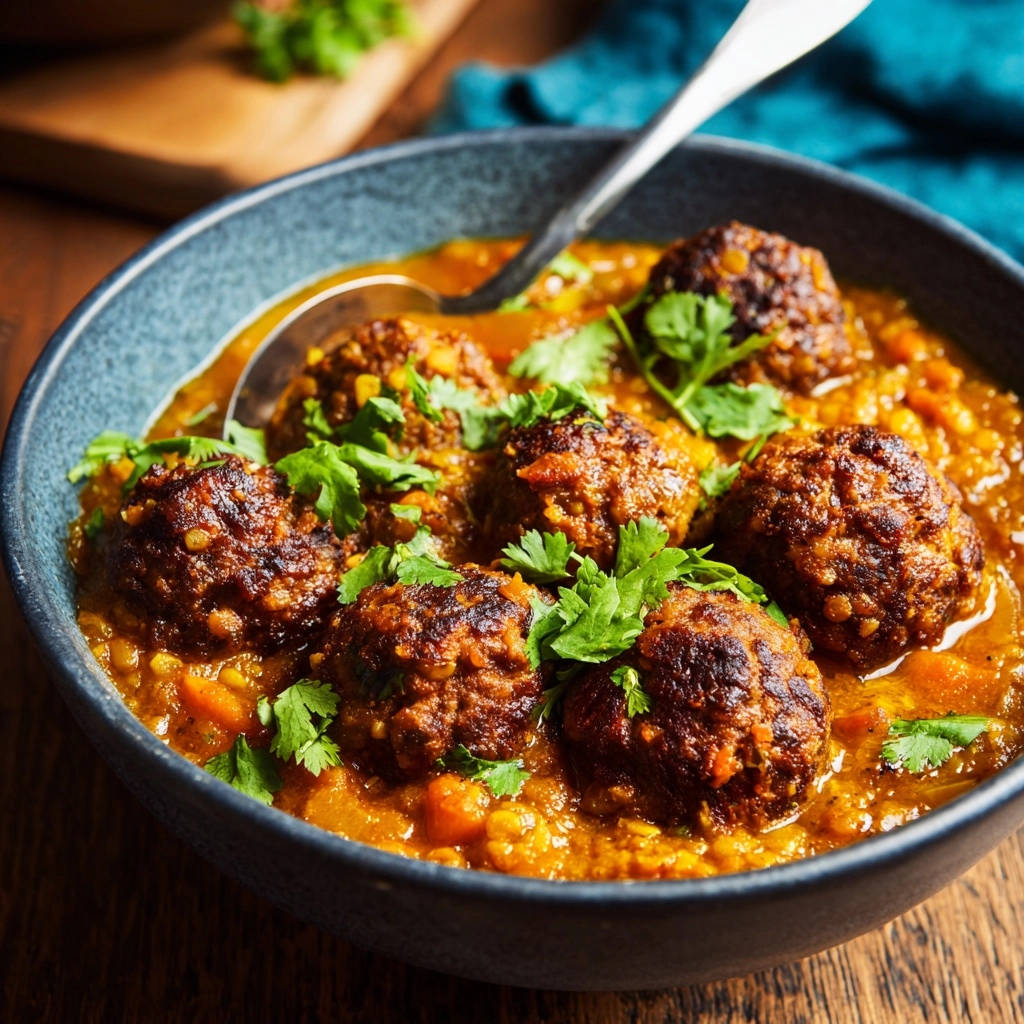Hartige linzencurry met aromatische gehaktballetjes: sappig & smaakvol