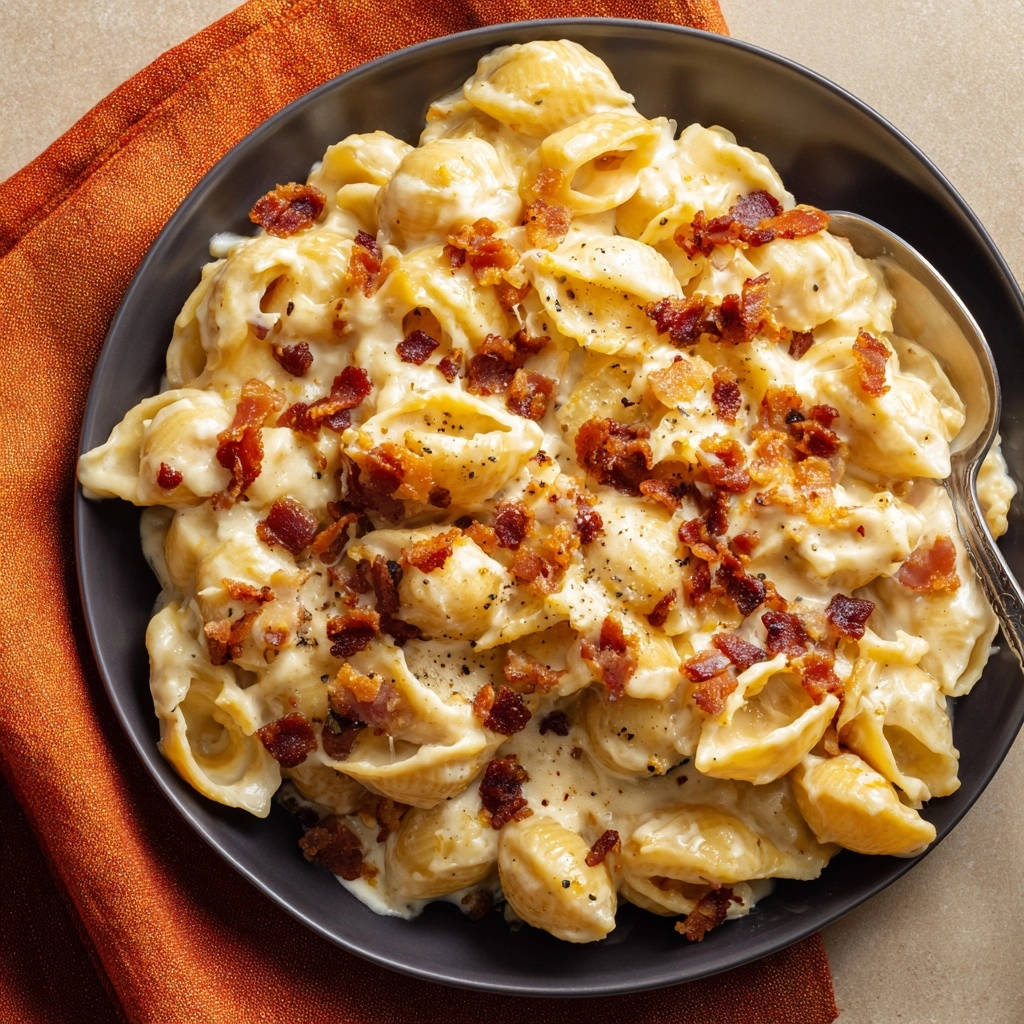 Romige schelppasta met kaassaus & spek: zo romig!