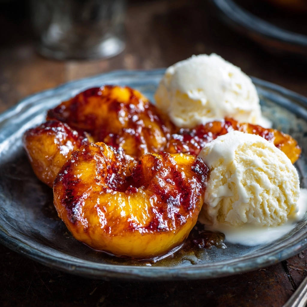 Gekaramelliseerde perziken met vanille-ijs: eenvoudig & lekker