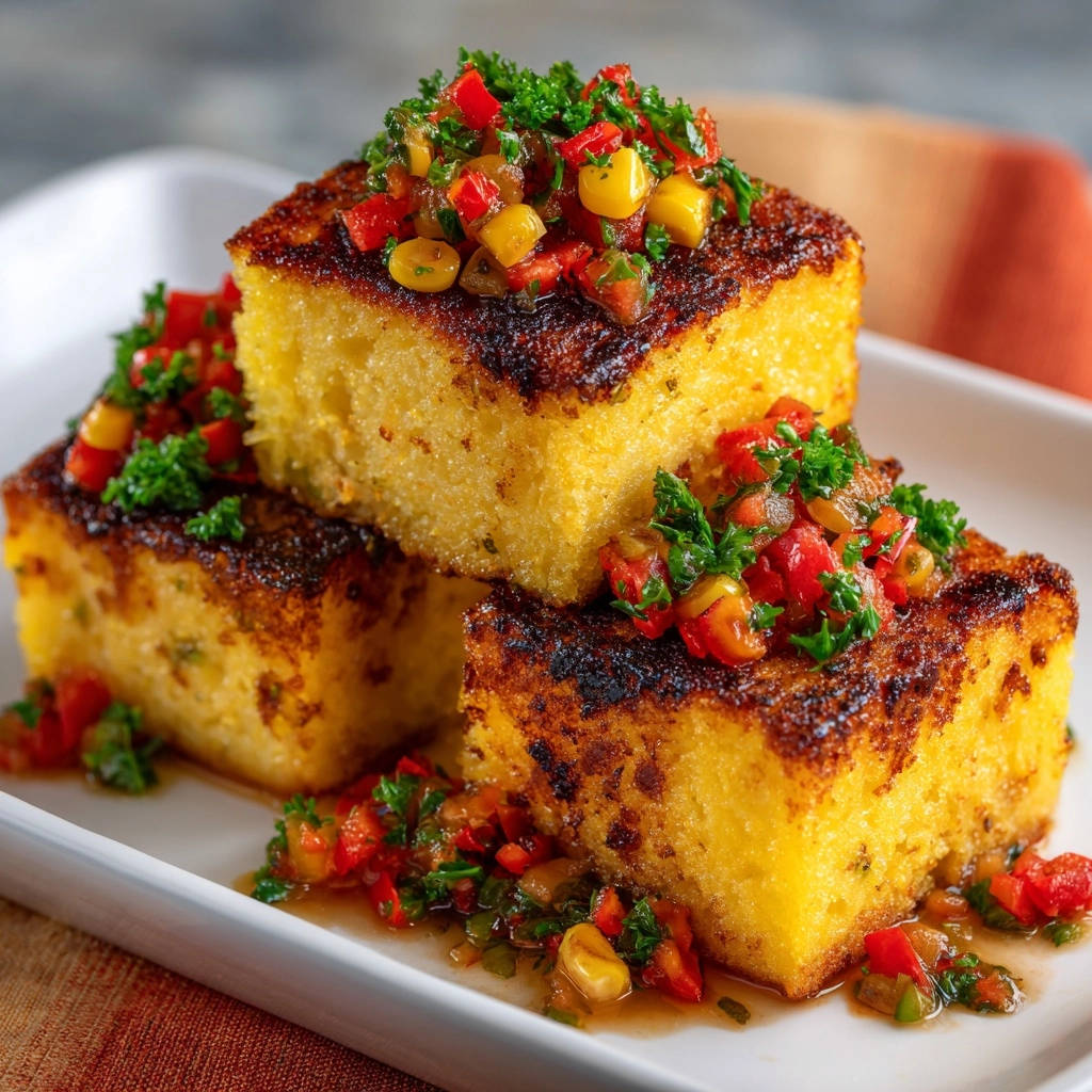 Goudbruine Polenta-hoekjes met verse salsa: krokant zacht & heerlijk veelzijdig!
