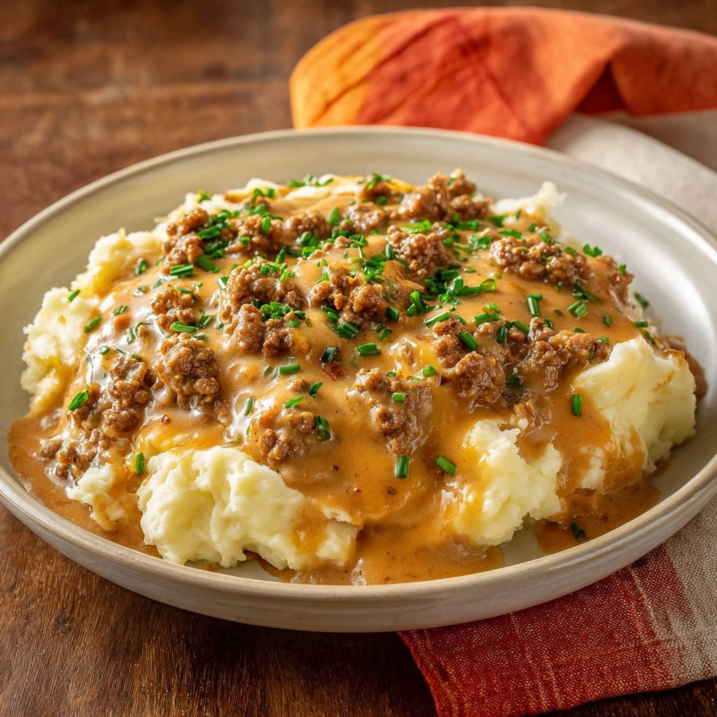 Vastig Gehakt met Aardappelpuree en Braadjus: Fluweelzachte Saus, Luchtige Puree